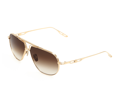 Gold-framed sunglasses with gradient lenses on a white background