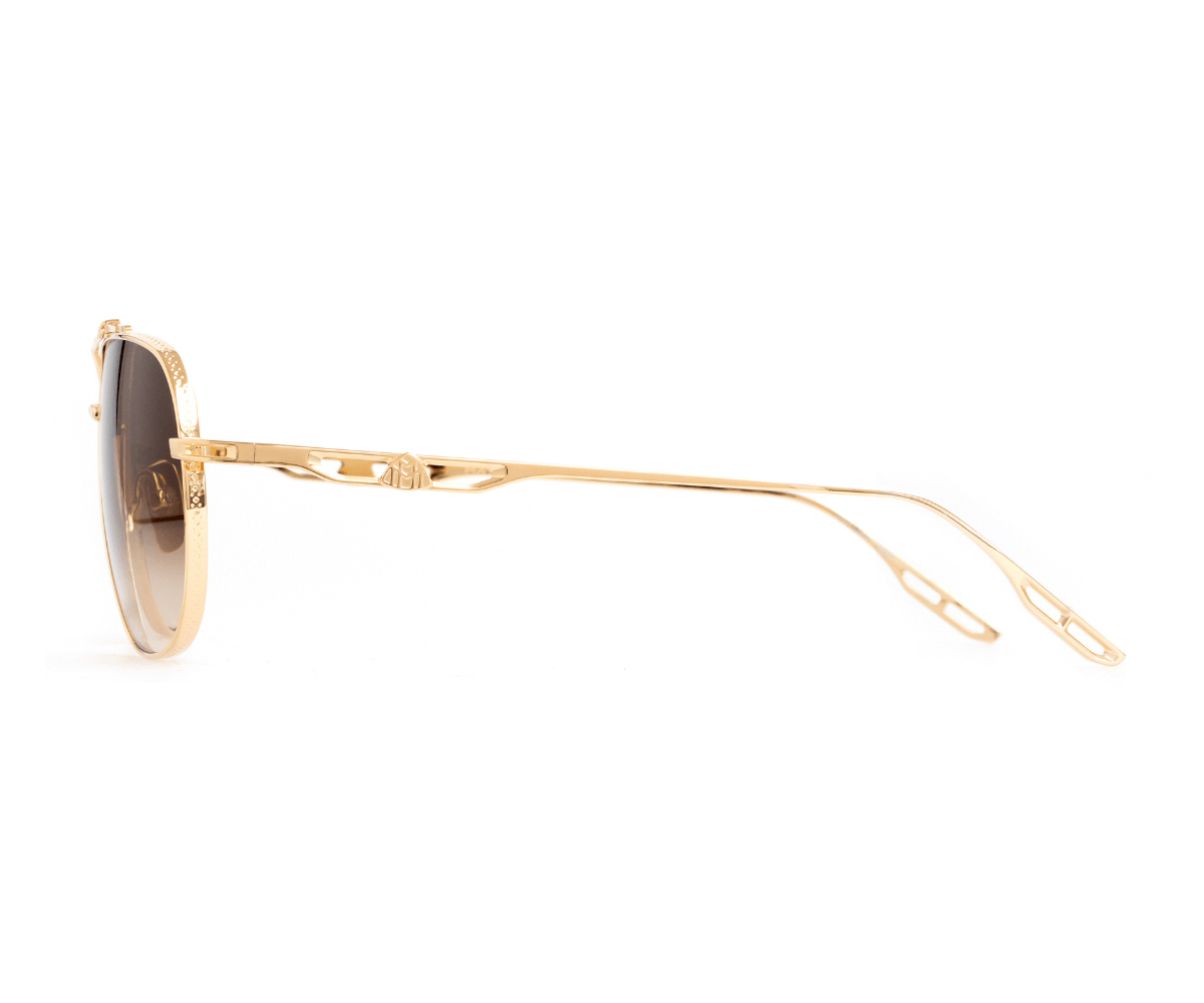 Gold-framed sunglasses on a white background